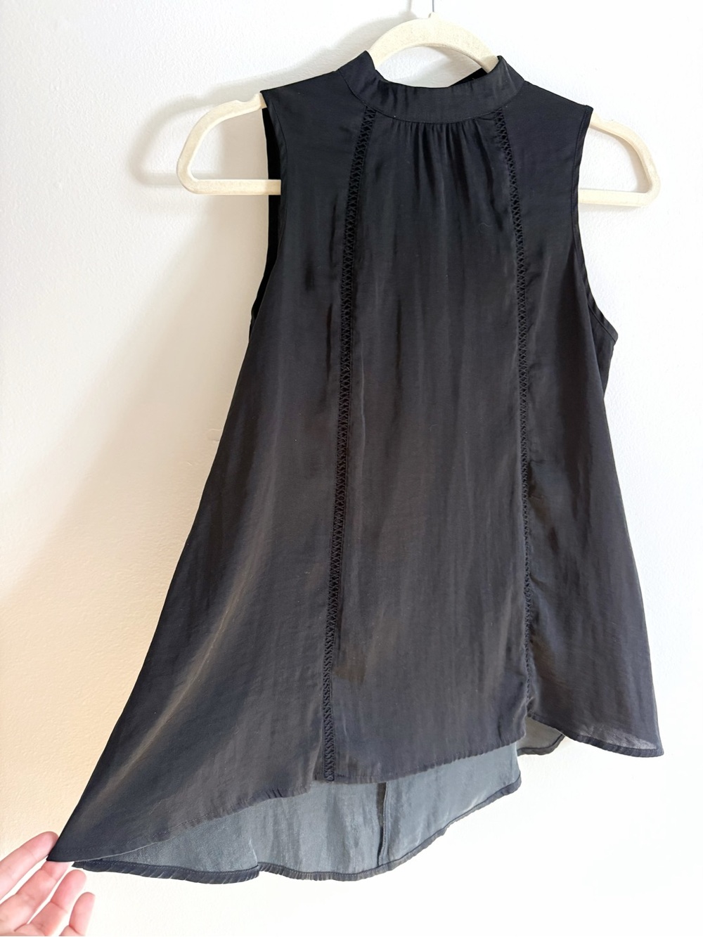 Mossimo Supply Co. Black Sleeveless Mock Neck Blouse with Elongating Embroidery
